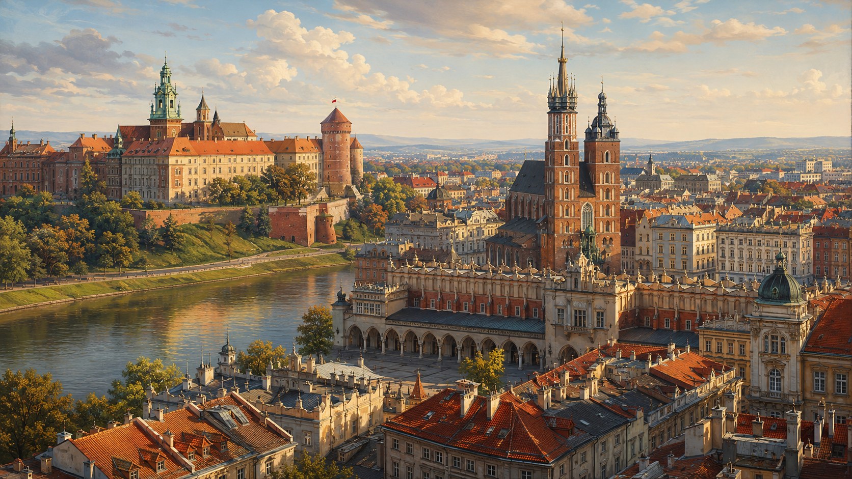 Realistyczna panorama Krakowa z Wawelem